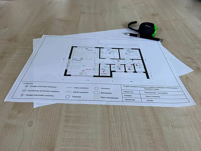 Projekt instalacji wentylacji mechanicznej z odzyskiem ciepła